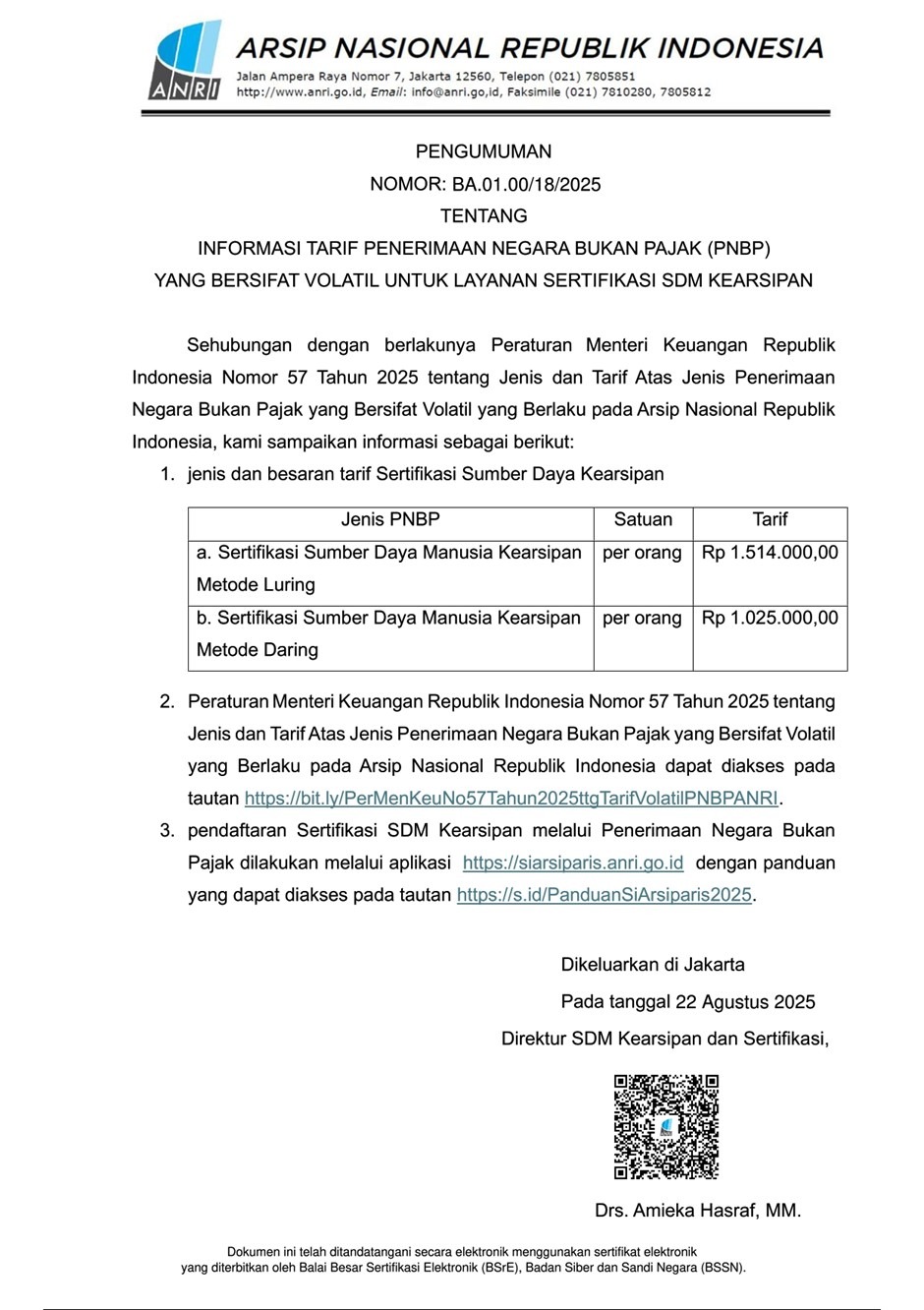 Informasi Tarif Penerimaan Negara Bukan Pajak (PNBP)